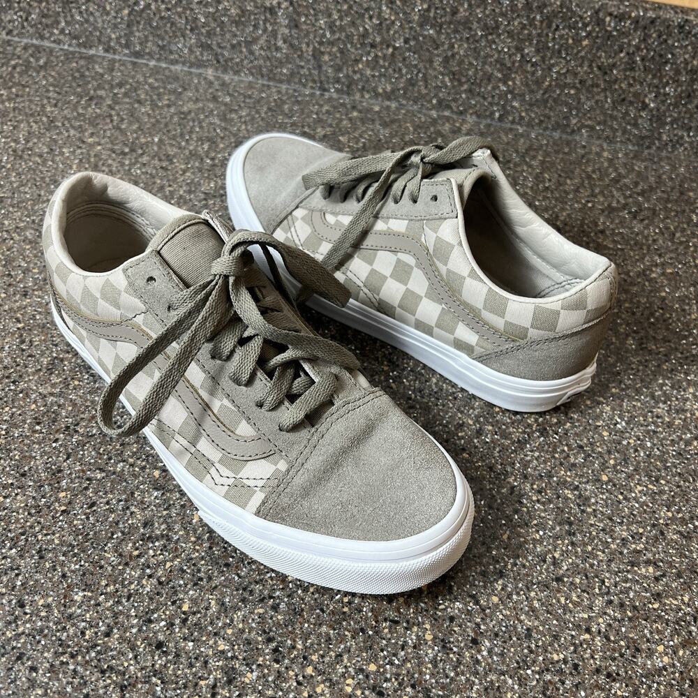 Vans Old Skool Skate Shoe Suede/Canvas Brown Check Womens Sz 7.5 Sneaker Lace Up